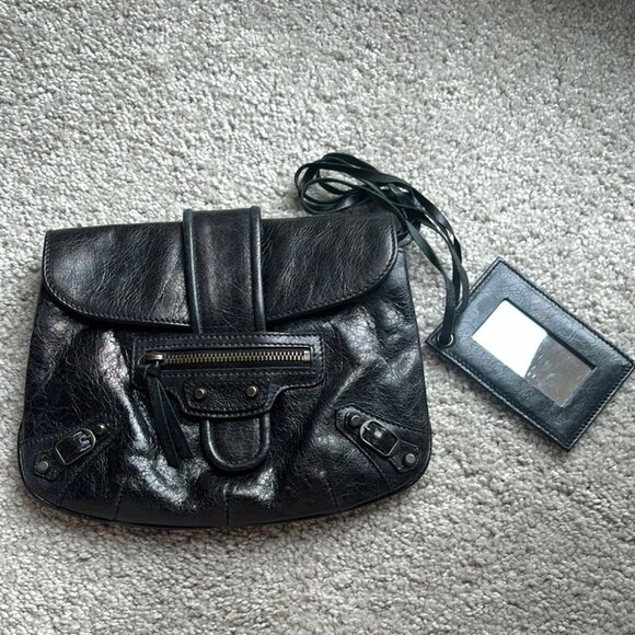 Balenciaga Handbags - BALENCIAGA Leather Pouch Moto Flap Clutch Bag Small
